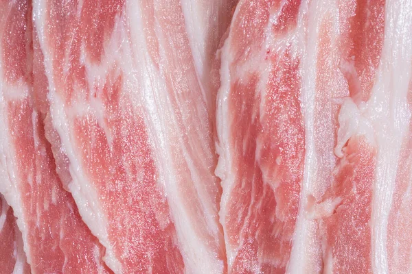 Großaufnahme Speck Verpacken Rohes Fleisch Vom Frischen Roten Schweinefleisch Mit — Stockfoto