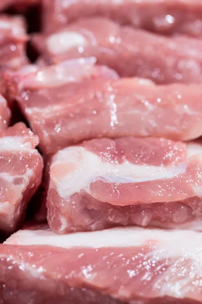 Cerrar Arriba Ver Paquete Pedazos Carne Cruda Lomo Cerdo Hueso — Foto de Stock