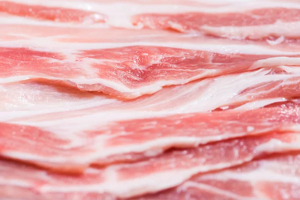 Närbild Top View Pack Bacon Bitar Rått Kött Färskt Rött — Stockfoto