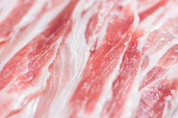 Närbild Top View Pack Bacon Bitar Rått Kött Färskt Rött — Stockfoto