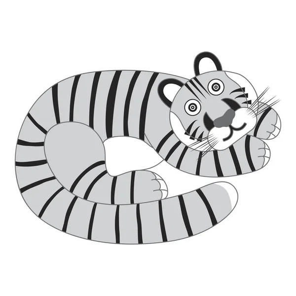 Monochrome Cute Little Tiger Striped Predator Cub Blue Water Tiger — Stock Vector