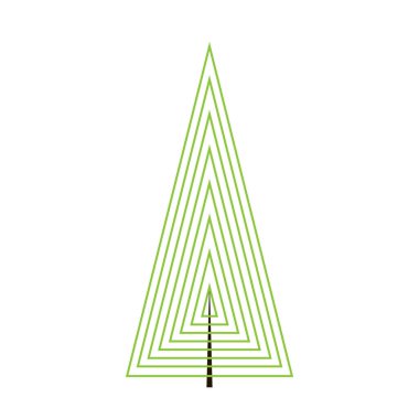 Soyut ağaç. Geometrik şekil simgesi. Paralel yeşil çizgiler ses yanılsaması yaratır. Kısa siyah ağaç gövdesi. Logo fikri. İş tasarımı, tarım, ekoloji konsepti, spa, yoga merkezi amblemi.
