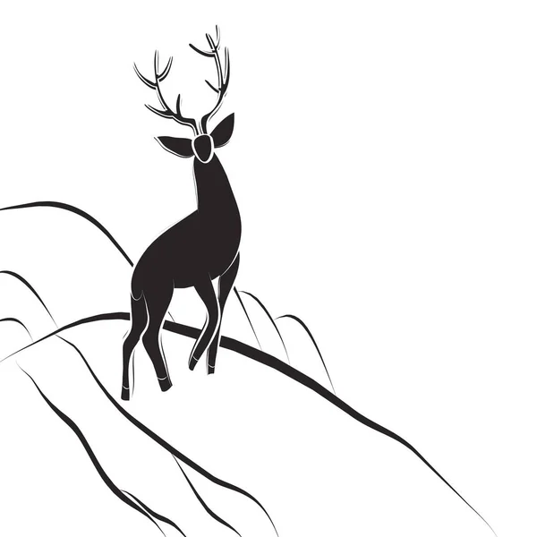 Red Deer Buck Stands Hillside Animal Large Horns Side View — Wektor stockowy