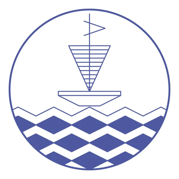 Emblemă Rotundă Albastră Albă Pentru Amprente Nautice Silueta Pânze Valuri — Vector de stoc