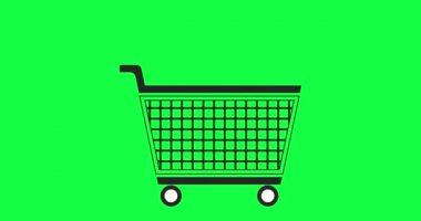 Hediye kutularıyla dolu siyah alışveriş arabası. Yan görüş. Alışveriş merkezi tramvayı güzel parlak kutularla doluyor. İş için, süpermarket için, online mağaza için. Mağaza ve alışveriş sembolü. Hareket Canlandırması.