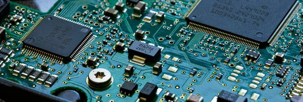 Macro Close Components Microchips Circuit Board Hard Disc Drive — Stock Photo, Image