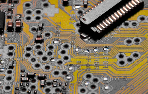 Macro Cierre Cableado Impreso Componentes Placa Circuito — Foto de Stock