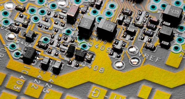 Macro Cierre Cableado Impreso Componentes Placa Circuito — Foto de Stock