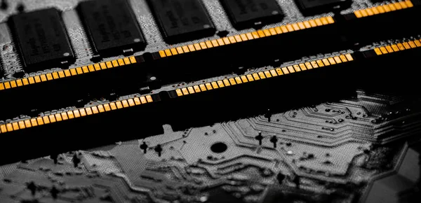 Macro Close Van Computer Ram Chip Willekeurige Toegang Geheugen Chip — Stockfoto