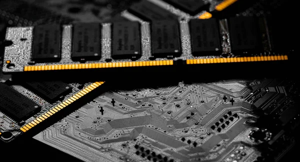 Macro Primo Piano Del Chip Ram Del Computer Slot Chip — Foto Stock