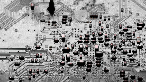 Macro Gros Plan Des Composants Des Micropuces Sur Carte Circuit — Photo