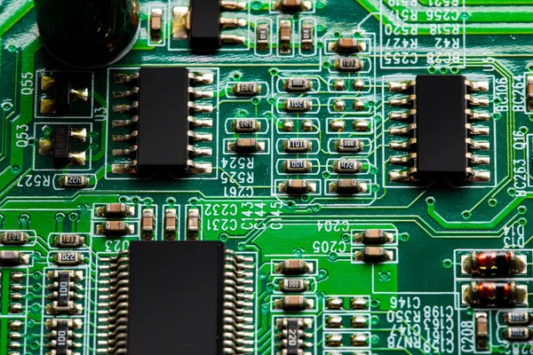 Macro Close Components Microchips Circuit Board — Stock Photo, Image