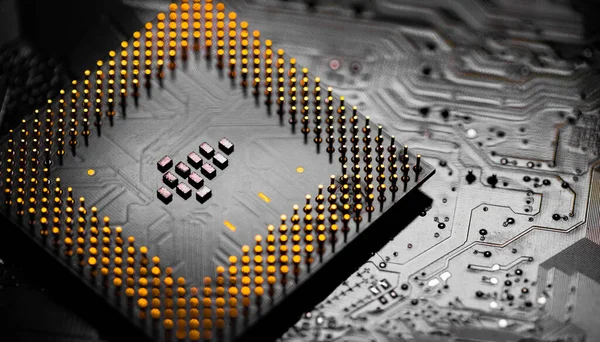 Macro Close Microchips Pins Main Cpu Processor Circuit Board — Foto de Stock