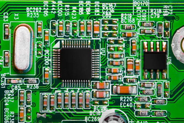 Makro Uzavření Komponent Mikročipů Obvodové Desce — Stock fotografie