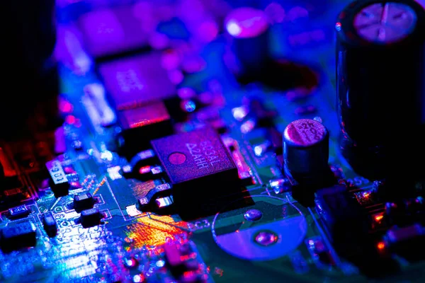 Macro Close Components Microchips Circuit Board — Stock Fotó