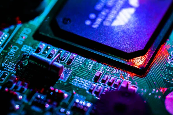 Macro Close Components Microchips Circuit Board — Stock fotografie