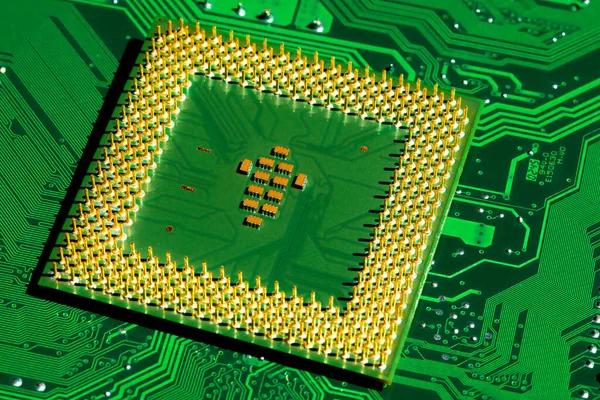 Macro Close Microchips Pins Main Cpu Processor Circuit Board — стоковое фото