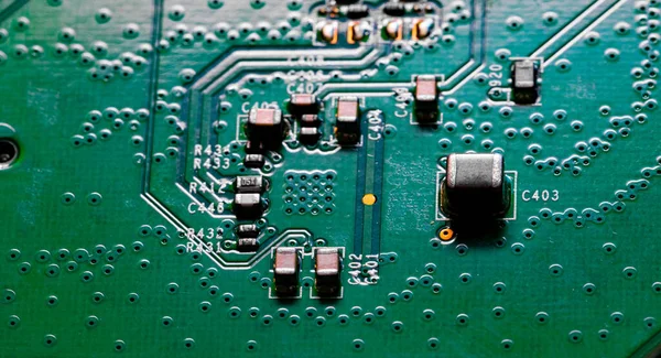 Makro Närbild Komponenter Och Mikrochips Kretskort — Stockfoto