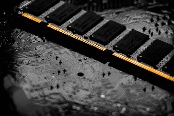 Macro Close Computer Ram Chip Random Access Memory Slot Motherboard — стоковое фото