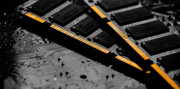 Makro Nahaufnahme Des Computer Ram Chips Steckplatz Für Speicherchips Nach — Stockfoto
