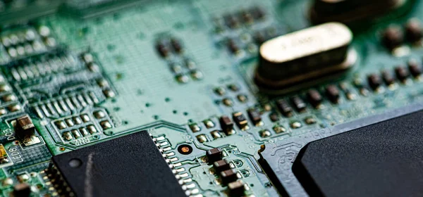 Macro Cierre Componentes Microchips Placa Circuito Del Router Módem —  Fotos de Stock