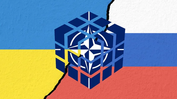 Концептуальное Изображение Войны Между Россией Украиной Сломанной Стеной Кубиком Рубика — стоковое фото