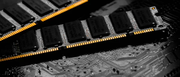 Macro Primo Piano Del Chip Ram Del Computer Slot Chip — Foto Stock