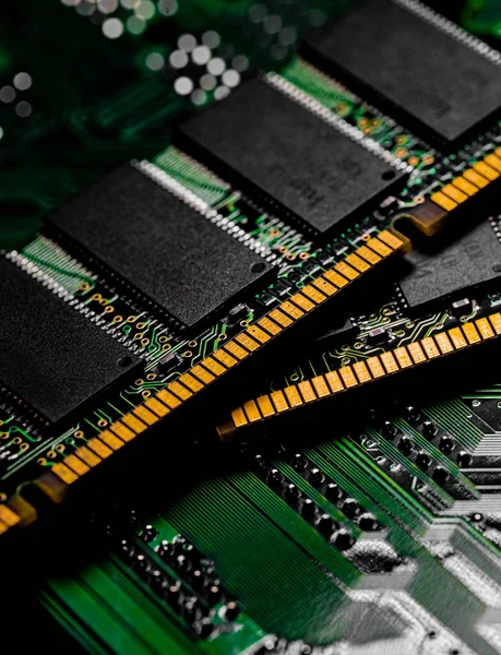 Macro Primer Plano Del Chip Ram Computadora Ranura Chip Memoria —  Fotos de Stock