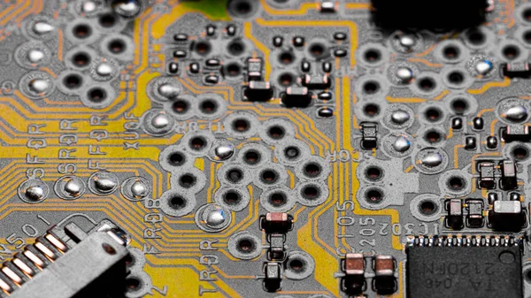 Macro Cierre Cableado Impreso Componentes Placa Circuito —  Fotos de Stock