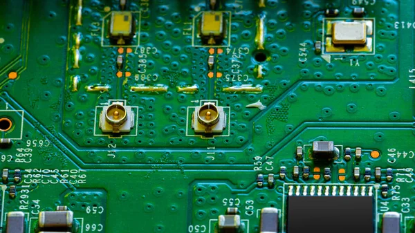 Macro Close Van Componenten Microchips Printplaat — Stockfoto