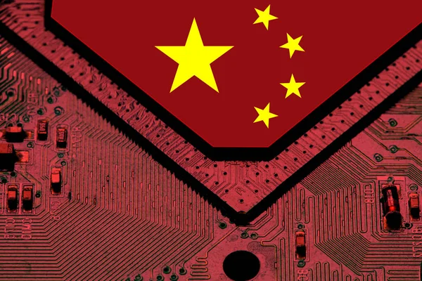Bandera Nacional China Superpuesta Microchip Placa Circuito Integrado —  Fotos de Stock