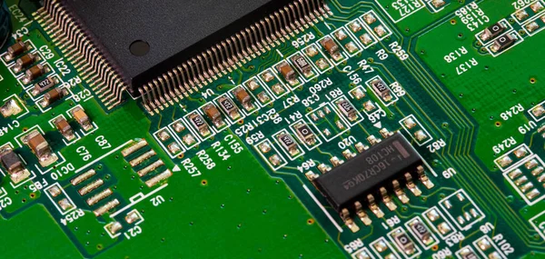 Macro Close Van Componenten Microchips Printplaat Van Modem Router — Stockfoto