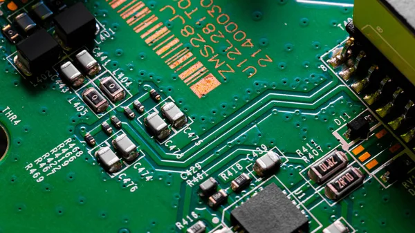 Macro Cierre Componentes Microchips Placa Circuito — Foto de Stock