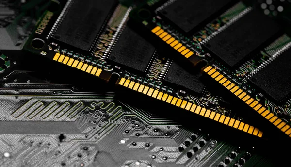 Macro Primer Plano Del Chip Ram Computadora Ranura Chip Memoria — Foto de Stock