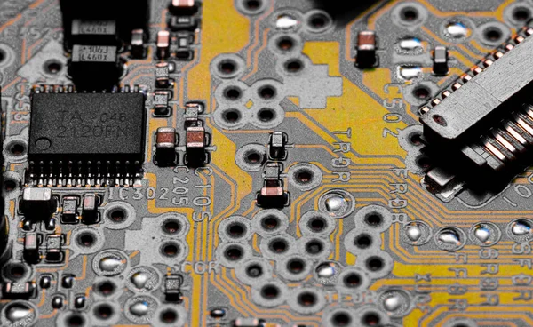 Macro Cierre Cableado Impreso Componentes Placa Circuito —  Fotos de Stock