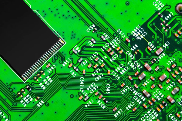 Macro Cierre Componentes Microchips Placa Circuito —  Fotos de Stock