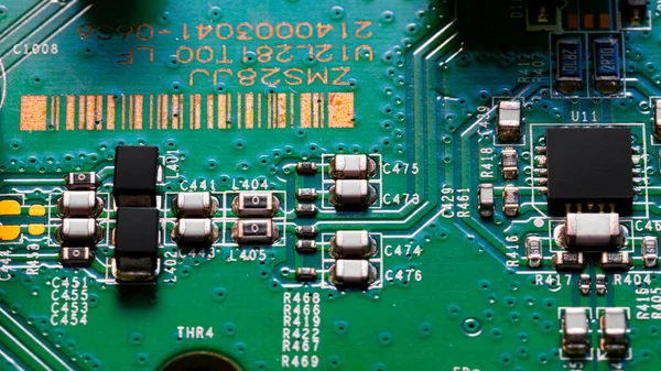 Makro Närbild Komponenter Och Mikrochips Kretskort — Stockfoto