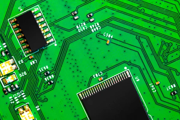 Macro Cierre Componentes Microchips Placa Circuito —  Fotos de Stock