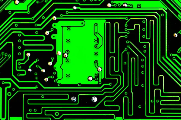 Macro Close Printed Wiring Green Circuit Board — Stock Photo, Image