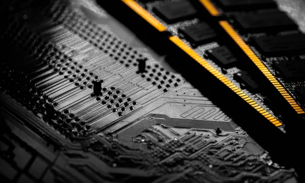 Macro Primer Plano Del Chip Ram Computadora Ranura Chip Memoria — Foto de Stock