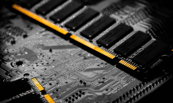 Macro Close Computer Ram Chip Random Access Memory Slot Motherboard — стоковое фото