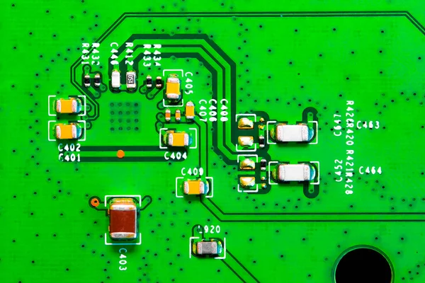 Macro Cierre Componentes Microchips Placa Circuito — Foto de Stock