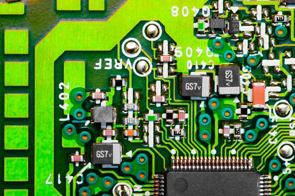 Makro Zbliżenie Podzespołów Mikroprocesorów Płytce Obwodu — Zdjęcie stockowe