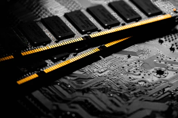 Makro Nahaufnahme Des Computer Ram Chips Steckplatz Für Speicherchips Nach — Stockfoto