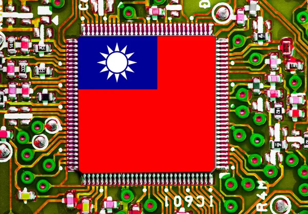 Bandera Nacional Taiwán Superpuesta Microchip Placa Circuito Integrado —  Fotos de Stock
