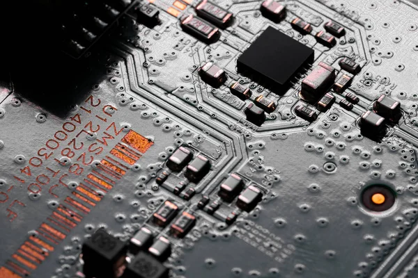 Macro Gros Plan Des Composants Des Micropuces Sur Carte Circuit — Photo