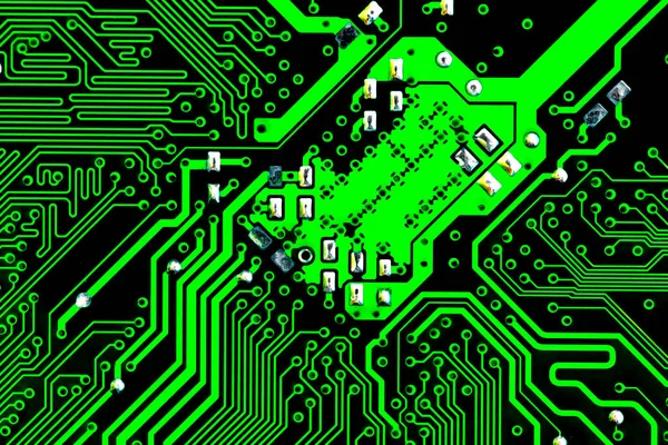 Macro Close Printed Wiring Green Circuit Board — Stock Photo, Image