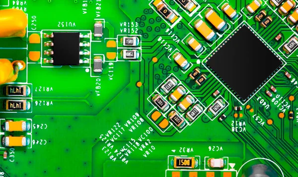 Macro Cierre Componentes Microchips Placa Circuito —  Fotos de Stock