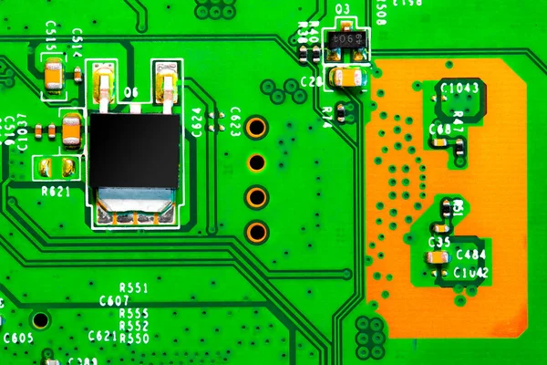 Macro Cierre Componentes Microchips Placa Circuito — Foto de Stock