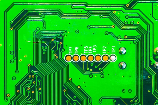 Macro Close Printed Wiring Green Circuit Board — Stock Photo, Image